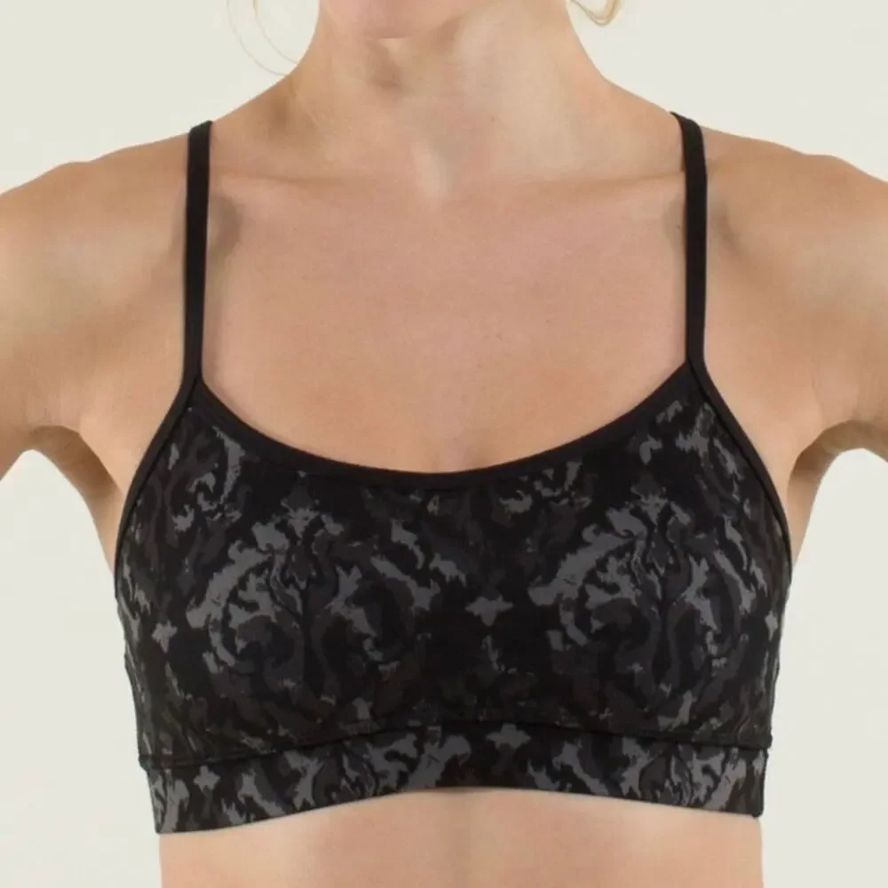 LULULEMON Flow Y Sports Bra Beautiful Baroque Black 6